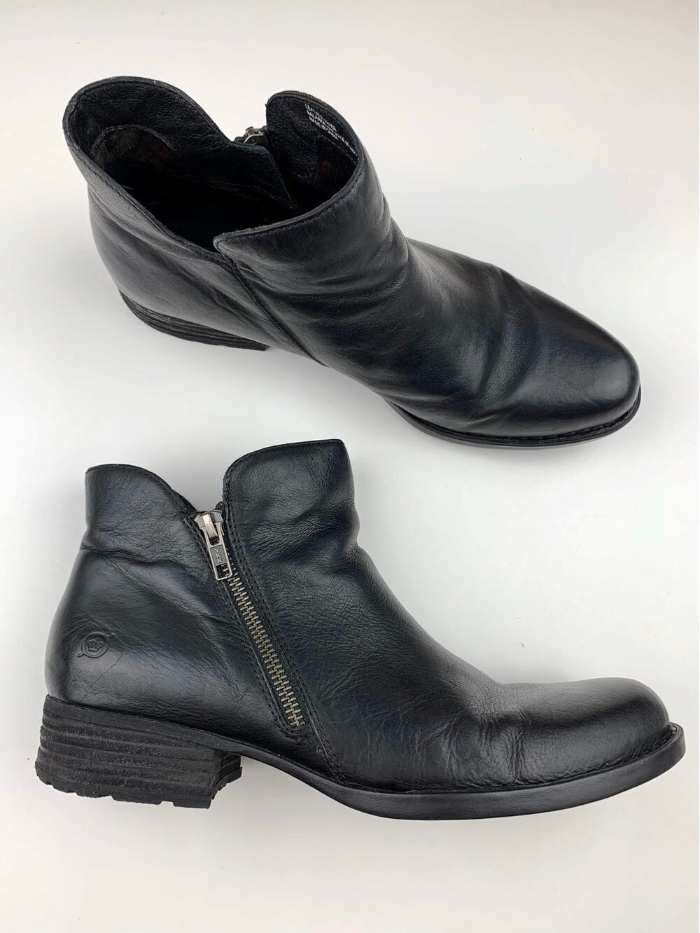 Born Black Leather Ankle Boots Zipper Booties Casual Comfort Women's 11